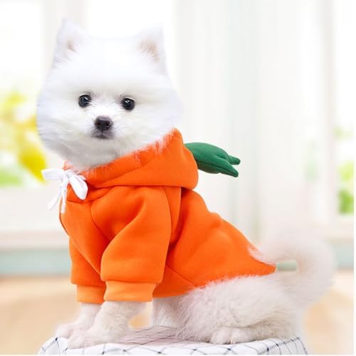 Happy Dog Hoodies - Funny Clothes for Small Dogs & Cats, Hooded Puppy Sweatshirt Coat, Winter & Halloween Outfit, Carrot Costume for Kitten, Chihuahua, Pomeranian, Yorkie (Orange, X-Large) - Image 2
