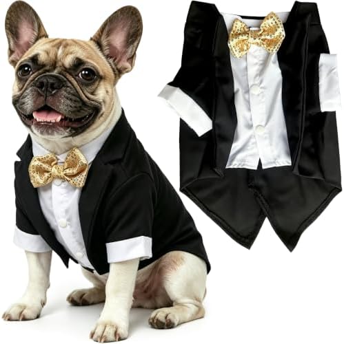 Dog Tuxedo with Bow Tie, Formal Wedding Suit for Small Medium Puppy Dogs by Qidelong