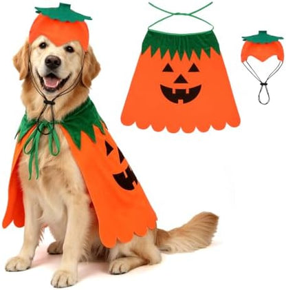 Dog Halloween Pumpkin Costume, Pumpkin Cloak & Hat Set for Large Dogs(XL) by YUEPET