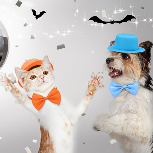 Huhumy 4 Pcs Halloween Dog Costume Blue and Orange Top Hat Accessories - Image 5
