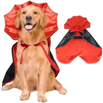 ROSAUI Halloween Pet Vampire Cape – 23.62″ Adjustable Red & Black Costume for Large Dogs (Golden Retriever, Labrador, German Shepherd) Spooky Cloak with Stand-Up Collar (L Size) by ROSAUI