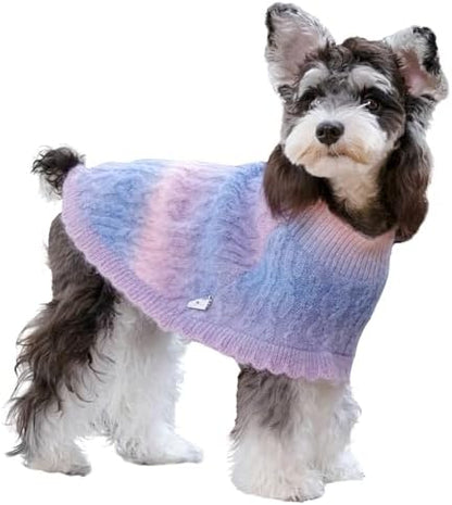 Rainbow Mohair Dog Poncho, Cold Weather Cable Dog Sweater for Small Dogs, Classic Turtleneck Thick Puppy Clothes with Leash Hole DS93XS by UNIPUP