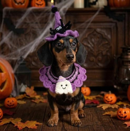 Halloween Cat Costume & Dog Outfit – Handmade Purple Witch Hat & Cute Ghost Cat Clothes, Adjustable Pet Outfit for Rabbits,Cats &Small Dogs, Lightweight & Breathable, Festive Pet Accessories - Image 6