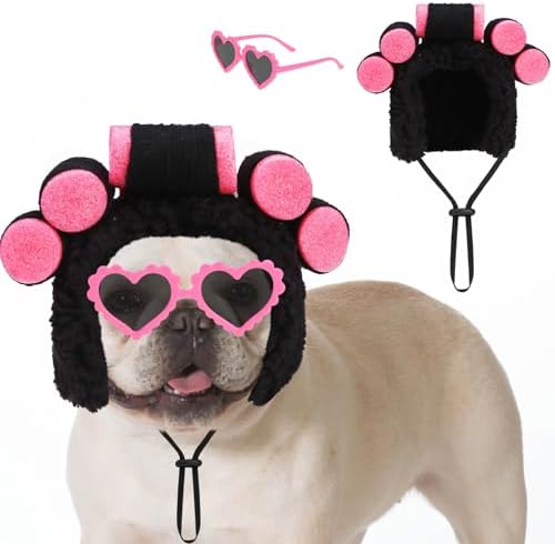 Dog Halloween Costume Funny Curler Wig Cosplay with Love Glasses Holiday by KOOLTAIL