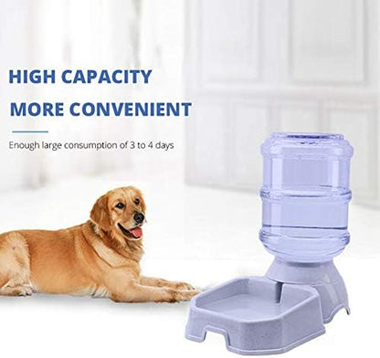 Dog Cat Large Automatic Feeder Bowl Food Water Dispenser Non-Spill Pet Container Flatware 3.8L - Black for Water Apple