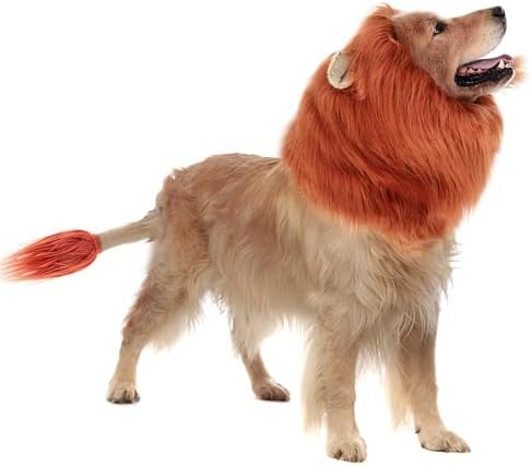 New Dog Costume Halloween Dog Costume Lion Mane for Medium and Large Dogs Realistic Lion Wig Dog Costume Supplement Lion Mane for Photoshoot Entertainment (Red-Brown Size M + Tail Set by HOKABLE