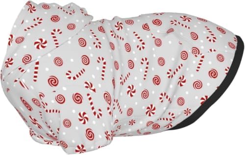 Christmas Dog Hoodie, Grey Candy Cane Print, with Leash Hole - Image 3