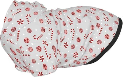 Christmas Dog Hoodie, Grey Candy Cane Print, with Leash Hole - Image 3