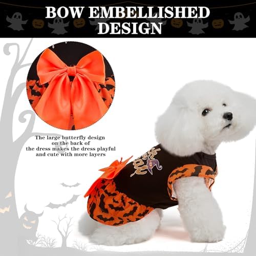 EXPAWLORER Dog Halloween Dress for Small Dogs,Puppy Costumes Pet Clothes Holiday Girl Dogs Shirt with Halloween Pattern,Party Dog Vest Dresses Cat Apparel Sweater Warm Skirt - Image 4