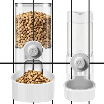 Hanging Cage Auto Small Pet Feeder Waterer Set for Puppy Cats, White