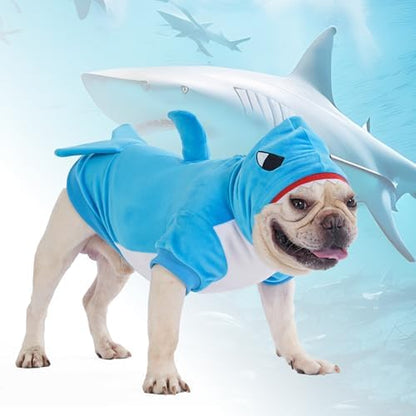 KOOLTAIL Dog Shark Costume Clothes, Fleece Funny Dog Sweater Hoodie Outfits, Pet Halloween Cosplay Cold Weather Coats with Leash Hole for Small Medium Large Dogs Pug Pitbull Corgi Puppy Gift, Blue SM - Image 7