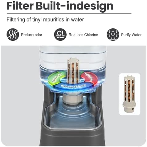 Automatic Dog Water Dispenser Gravity Stainless Steel Water Feeder Cat Waterer Feeder with Wide Mouth Bowl for Small Medium Dog Puppy Kitten (Filter &Ice Pack Included) 2.2Gallon Gray