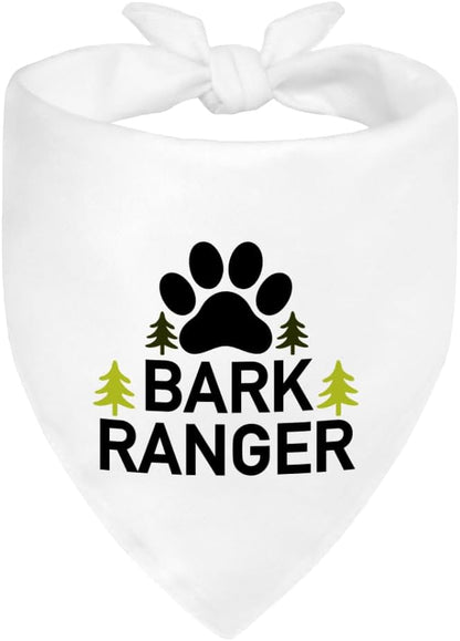Bark Ranger White Dog Bandana, Funny Gifts for Dog Lover Mom Dad, Puppy Scarf Photo Prop for Explore Outdoor Adventure Hiking Camping Mountain, Gifts for Ranger, Pet Scouts Bandana