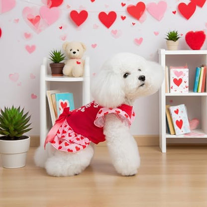 EXPAWLORER Valentine's Day Dog Dress for Small Dogs,Puppy Costumes Pet Clothes Holiday Girl Dogs Shirt with Heart Themed, Party Dog Vest Dresses Cat Apparel Sweater Warm Skirt - Image 6