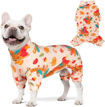 KYEESE Thanksgiving Dog Pajamas, Turtleneck Dog Pajamas for Small Dogs Boy Girl, Soft Velvet Turkey Pattern, Pet Onesie with 4-Leg Design, Stretchable Warm Jammies, Cozy Holiday Pjs, X-Large by KYEESE