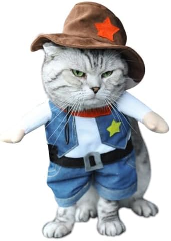 NACOCO Cowboy Costume with Hat for Cat and Small Dog - Halloween Clothes (Large) Blue - Image 6