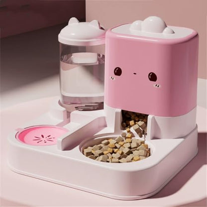 Pet Automatic Feeder Cat Dog Feeding Bowl Food Water Dispenser with Refillable Storage Container Large Capacity Rabbit Feeder Watering Bowls (Pink)