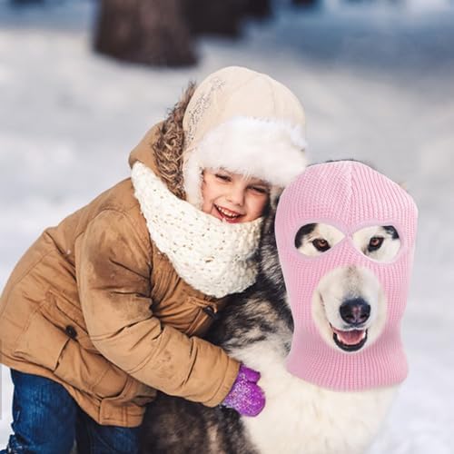 HOWWFALY Dog Halloween Christmas Costume Ear Muffs Noise Protection Knitted Dogs Ears Warm Hats Dog Robbers & Thieves Mask Funny Pet Cosplay for Medium Large Dog(Pink Mask) - Image 5