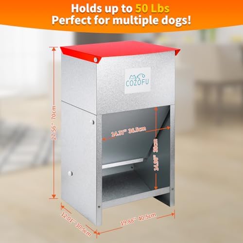 Dog Feeder Galvanized Metal Pet Food Auto Gravity Dispenser Dog 50lb