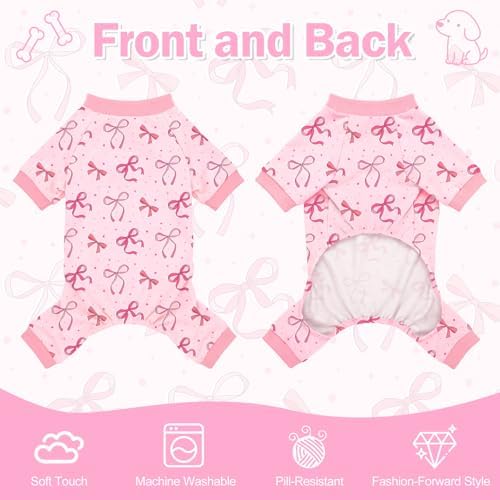 Dog Pajamas for Small Medium Dogs Pjs Pink Bow Dog Onesie Breathable Puppy Pj Pet Stretchy Soft Sleepwear for Spring Summer Costume-L - Image 5