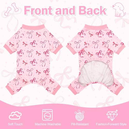 Dog Pajamas for Small Medium Dogs Pjs Pink Bow Dog Onesie Breathable Puppy Pj Pet Stretchy Soft Sleepwear for Spring Summer Costume-L - Image 5