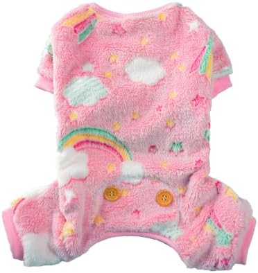Plush Dog Pajamas Glow in The Dark Dog Jumpsuit 4 Legged Onesie for Small Medium Dog Cat, Pink Rainbow XS by Maigllra