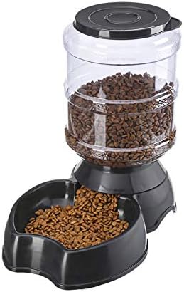 Dog Cat Large Automatic Feeder Bowl Food Water Dispenser Non-Spill Pet Container Flatware 3.8L - Black for Food Apple