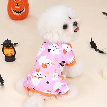 XPUDAC Halloween Ghost Dog Clothes Soft Strechy Puppy Pajamas Doggie Pjs Puppy Onesie Pet Outfits Cat Jumpsuits, 222-L - Image 4