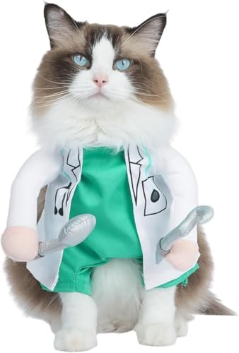 DELIFUR Dog Halloween Dentist Costume - Pet Doctor Dress Up Costume Funny Apparel Uniform Adjustable Doctor Cosplay Outfit for Cat and Small Dog (X-Small) by DELIFUR