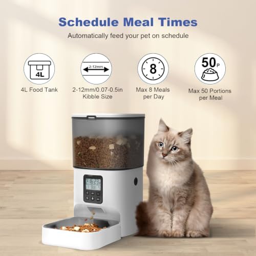 ANDOLL HOME Automatic Cat Feeder,4L Timed Cat＆Dog Dry Food Dispenser