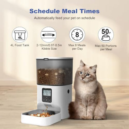 ANDOLL HOME Automatic Cat Feeder,4L Timed Cat＆Dog Dry Food Dispenser