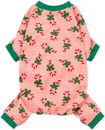 Fitwarm Candy Cane Dog Pajamas, Cozy Christmas Clothes for Small Dogs Girl, Holiday Pet Outfit, Pink, Green, Red, Large by Fitwarm