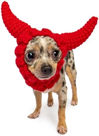 Zoo Snoods Red Devil Dog Costume - Warm Crochet Snood Wrap for Pets, Neck Ear Cover Protection, Halloween Winter (Small) by ZooSnoods