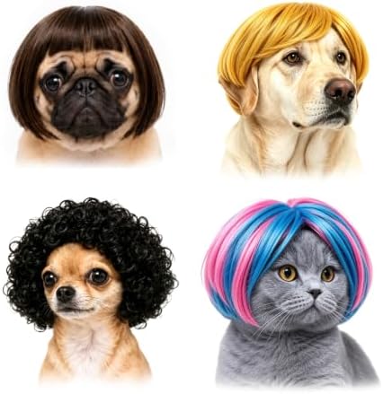 4 Pack Funny Cat and Dog Wigs for Small Medium Large Dogs, Adjustable Pet Cosplay Costume for Halloween, Christmas and Parties by NarberkapoBodyJewelry