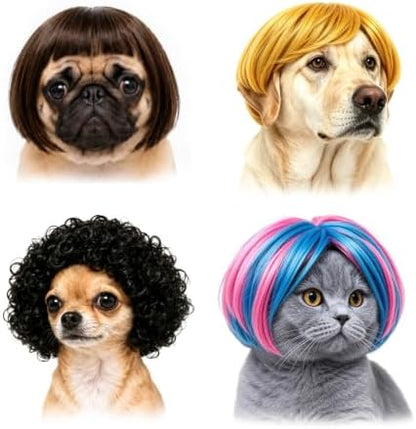 4 Pack Funny Cat and Dog Wigs for Small Medium Large Dogs, Adjustable Pet Cosplay Costume for Halloween, Christmas and Parties by NarberkapoBodyJewelry