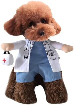 NACOCO Dog Cat Doctor Costume Pet Doctor Clothing Halloween Jeans Outfit Apparel (M) - Image 2
