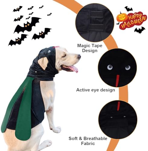Dog Halloween Vampire Devil Cloak Cape, Red Black Classic Pet Costume for Small Medium Large Dogs, Holiday Cosplay Special Events (Mosquito-Green, B5) - Image 7