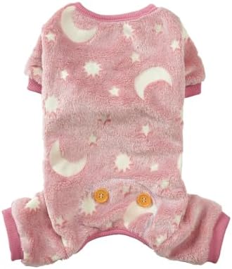 Plush Dog Pajamas Glow in The Dark Dog Jumpsuit 4 Legged Onesie for Small Medium Dog Cat, Pink Moon M by Maigllra
