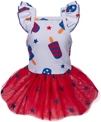 Fitwarm 4th of July Ice Pop Dog Dress, Patriotic Clothes for Small Dogs Girl, Festive Pet Outfit, Blue, Red, Medium by Fitwarm