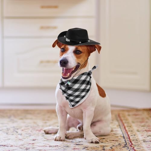 Eorbow 4 Pack Pet Cowboy Costume Accessories Set, 2 Pcs Cowboy Hat and 2 Pcs Bandana Scarf, Puppy Kitten Halloween Christmas Costume, West Cowboy Accessories Party Cosplay Wearing for Cats Small Dogs - Image 6