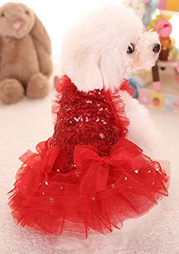 Fashion Sweet Puppy Dog Blingbling Princess Skirt Pet Dog Lace Cake Camisole Tutu Dress Red XX-Small - Image 4