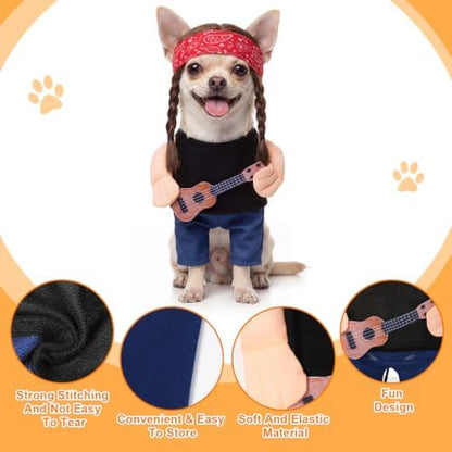 Huhumy Halloween Country Singer Dog Costume Guitar Wig Bandana for Dog, Xs - Image 2