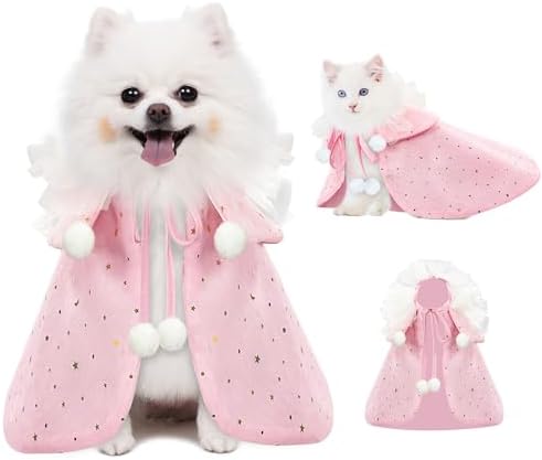 KOUPA Pet Wedding Costume for Cat Small Dogs, Sparkly Cat Clothes Tulle Cloak for Puppy Kitten, Halloween Dog Outfit Suit for Party Holiday Christmas, Pink by WelcometoKOUPA