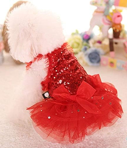 Fashion Sweet Puppy Dog Blingbling Princess Skirt Pet Dog Lace Cake Camisole Tutu Dress Red XX-Small - Image 6