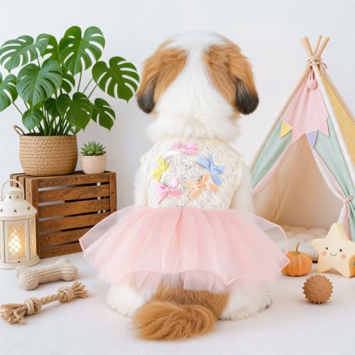 Handmade Floral Dog Dress with Bow, Princess Lace Pet Dress for Small Dogs and Cats, Lightweight Puppy Outfit N-Bowknot X-Small - Image 4