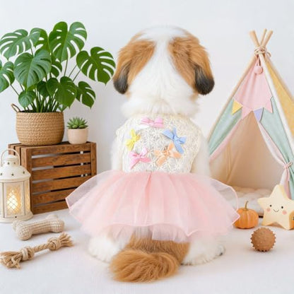 Handmade Floral Dog Dress with Bow, Princess Lace Pet Dress for Small Dogs and Cats, Lightweight Puppy Outfit N-Bowknot X-Small - Image 4