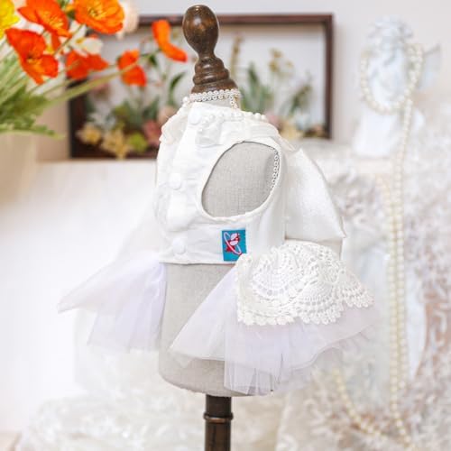 Fashion Sweet Puppy Dog Blingbling Princess Skirt Pet Dog Lace Cake Camisole Tutu Dress E-White-1 S - Image 4