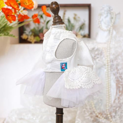Fashion Sweet Puppy Dog Blingbling Princess Skirt Pet Dog Lace Cake Camisole Tutu Dress E-White-1 S - Image 4