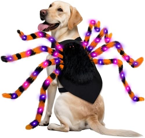 OurWarm Large Dog Halloween Costumes, 64 LED Spider Costume for XL Dogs by OurWarm