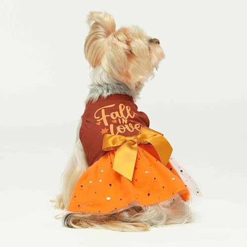Fitwarm Thanksgiving Fall in Love Dog Dress, Sparkly Dog Clothes for Small Dogs Girl, Holiday Pet Tutu Dress, Cat Outfit, Brown, Orange, XS - Image 7